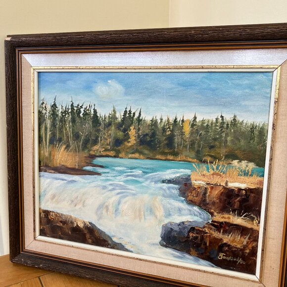 Sasagui River Rapids Original Framed Oil Painting Manitoba Autumn Forest Signed - Picture 6 of 8